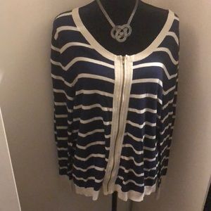 Old Navy Tan/Navy Striped ZIP Cardigan XXL